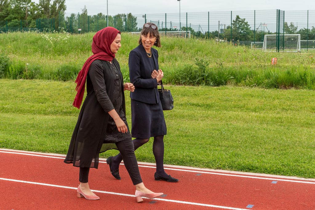 Newark-Baroness-Barran-Asma-walking-athletics-track